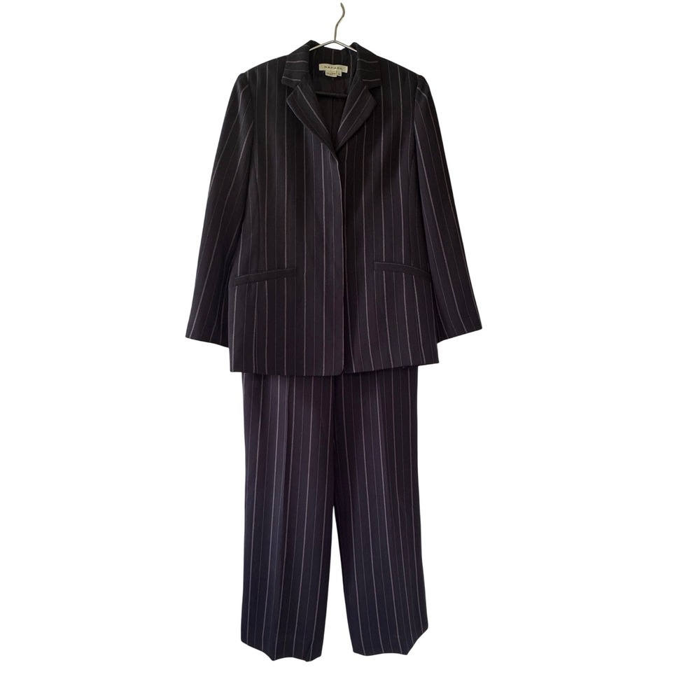 Rafael Womens Black Pinstripe 2 Piece Pant Suit Blazer Trousers Size 10 Business